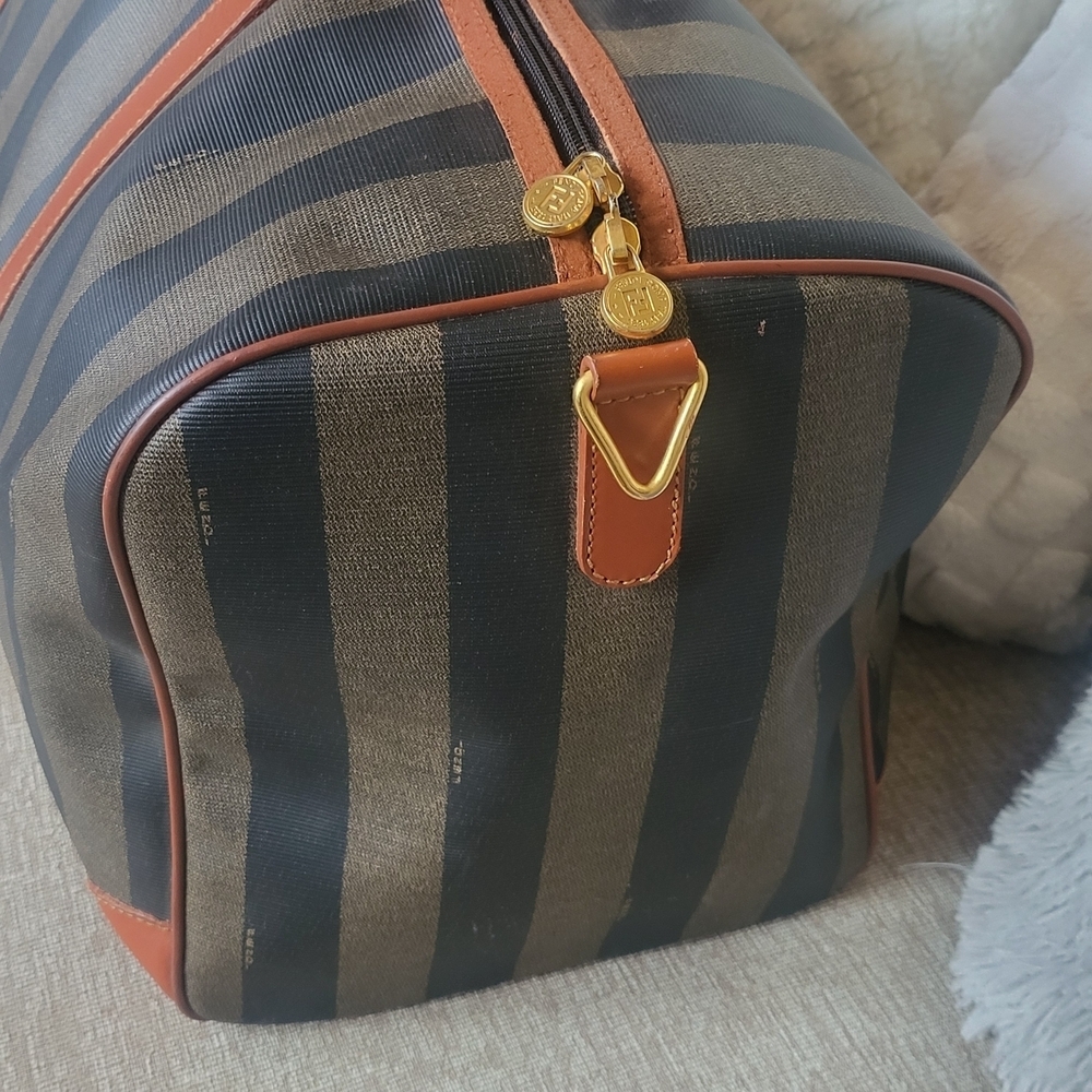 Fendi Pequin Striped Coated Canvas Boston 50 Bag - Picture 4 of 11